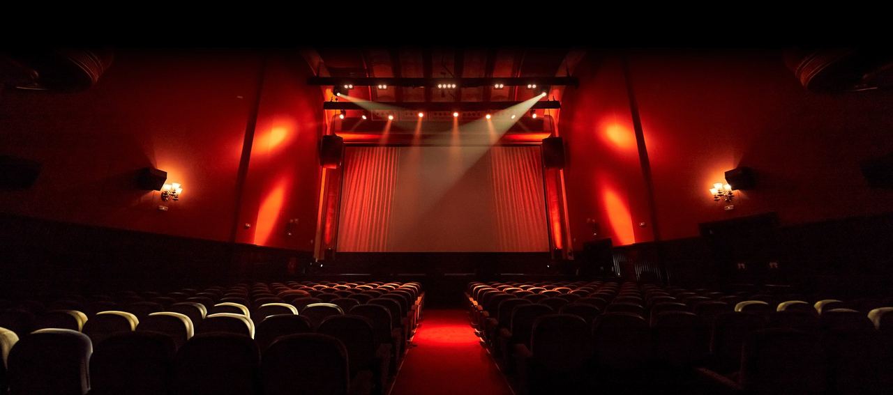 The auditorium of Cines Callao, lit in red
