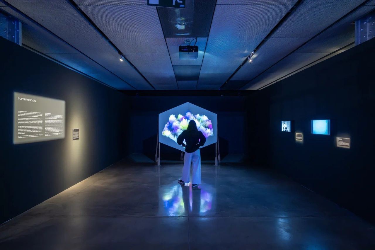 A visitor before a video installation at Espacio Fundación Telefónica