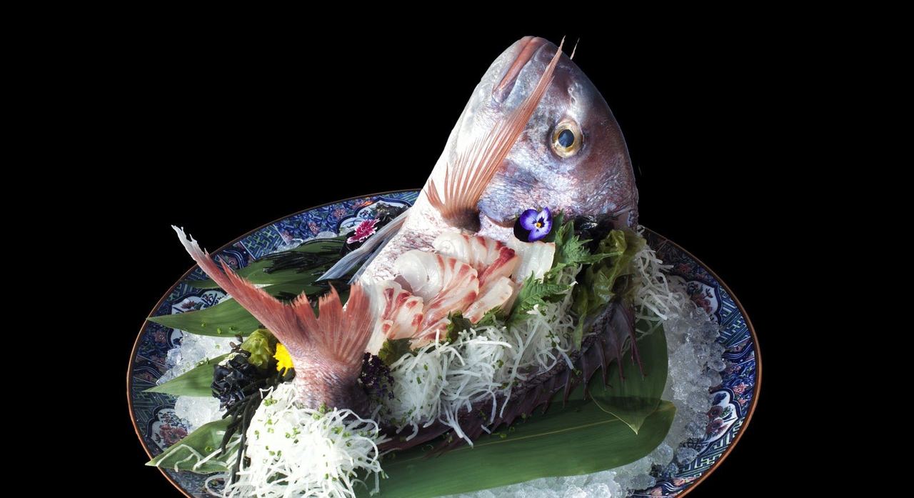 Sea bream sashimi on ice at Kabuki Madrid
