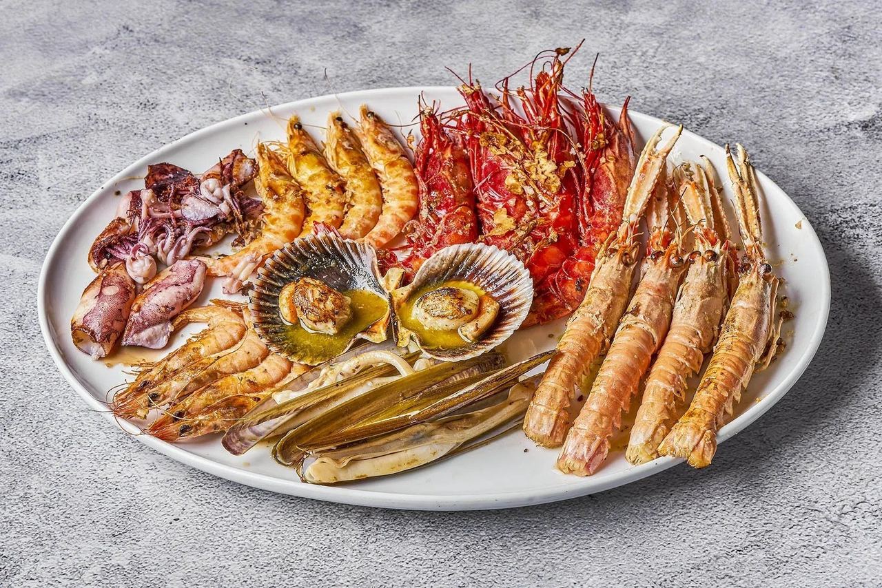 A platter of Galician shellfish at O’Grelo
