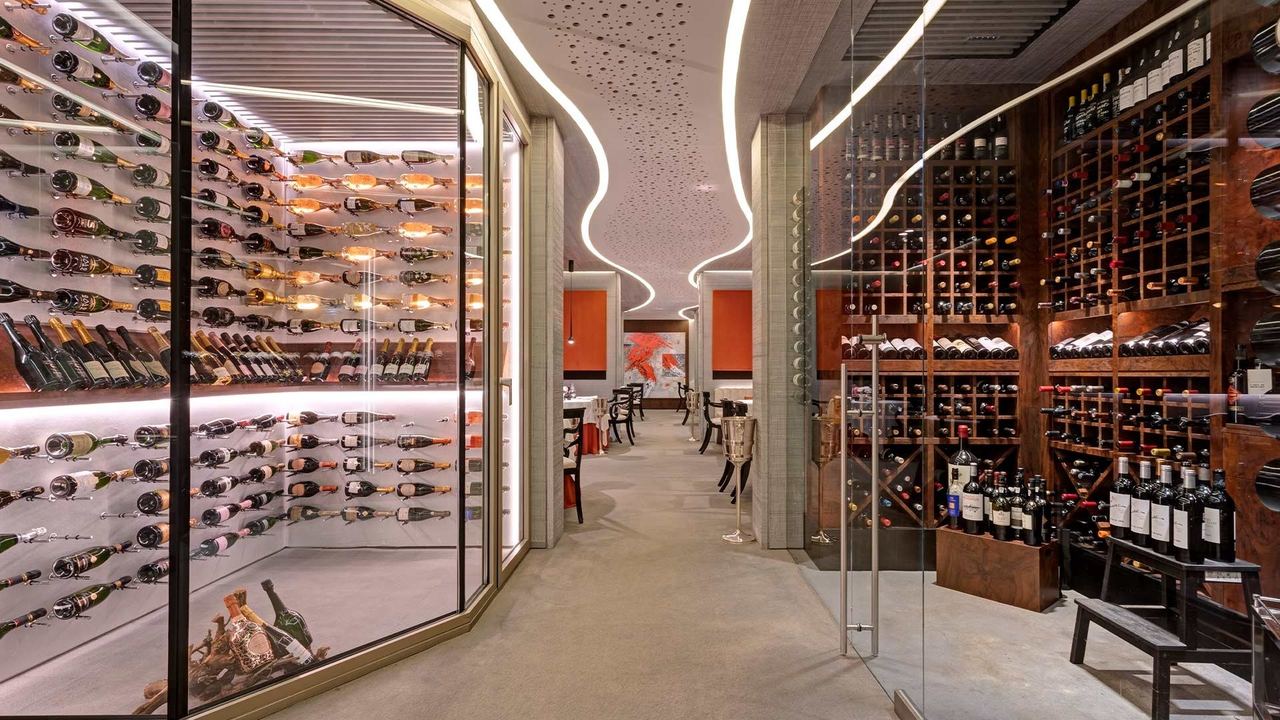The wine cellar at Zalacaín, with glass walls of bottles